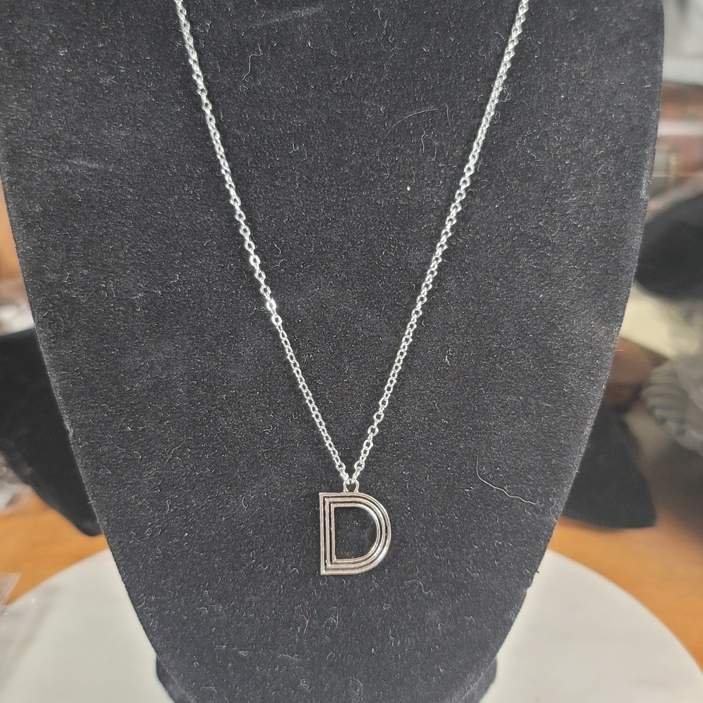 Silver Initial 'D' Pendant Necklace Set